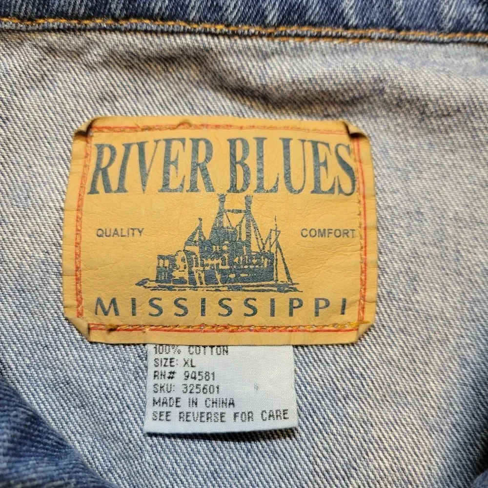 Mississippi River Blues Vintage 90s Classic Blue Jean Denim Trucker Jacket XL